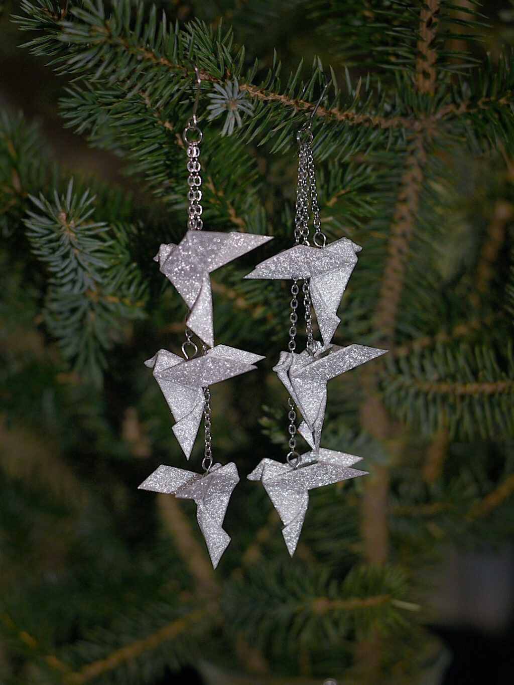 holiday season キラキラ origami bird trio earrings [silver]